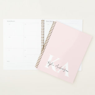 Modern Blush Rose Personalized Monogram Name - Planner