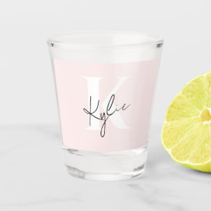 Modern Blush Rose Personalized Monogram Name -  Shot Glass