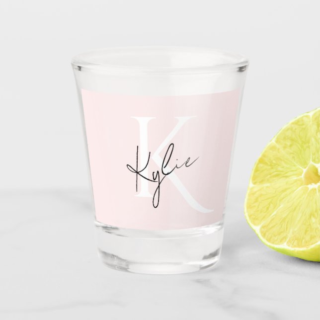 Modern Blush Rose Personalized Monogram Name -  Shot Glass (Front)