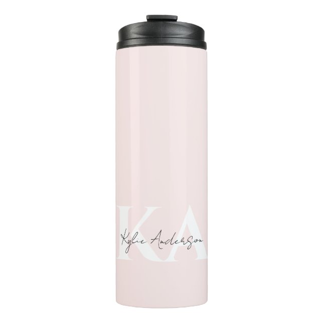 Modern Blush Rose Personalized Monogram Name -  Thermal Tumbler (Front)