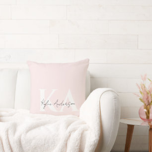 Modern Blush Rose Personalized Monogram Name -  Throw Pillow