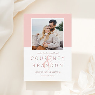 Modern Blush Rose Pink Monogram Wedding Photo Save The Date