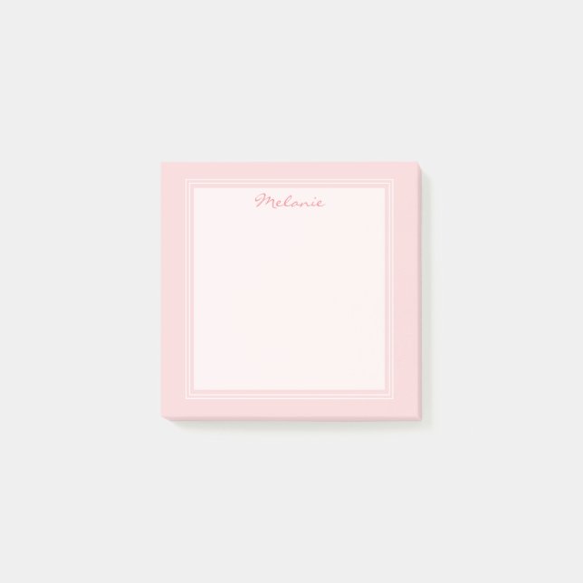 Modern Blush Rose Pink White Border Script Post-it Notes (Front)