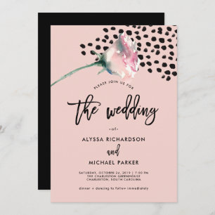 Modern Blush Rose with Black   Wedding Invitation
