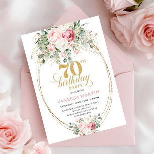 Modern Blush Roses Greenery 70th Birthday Invite
