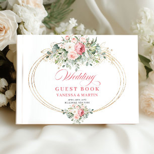 Modern Blush Roses Greenery Wedding Guest Book