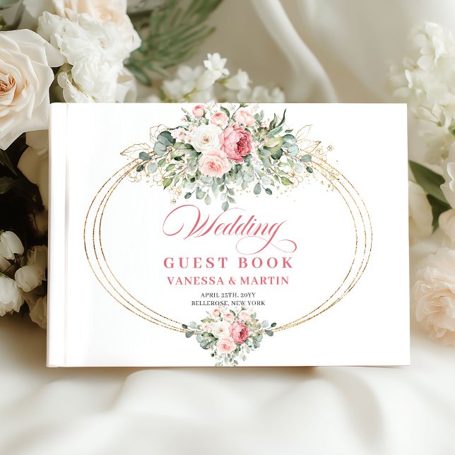 Modern Blush Roses Greenery Wedding Guest Book (Modern Blush Roses Greenery Wedding Guest Book)