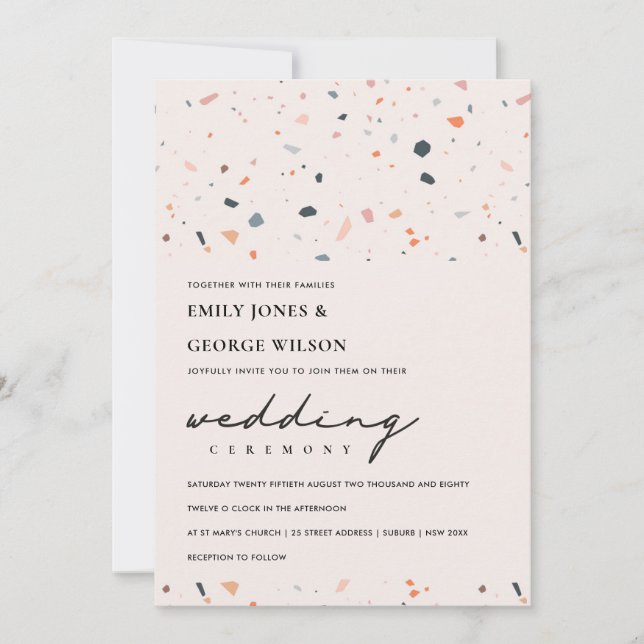 MODERN BLUSH RUST TERRAZZO PATTERN WEDDING INVITE (Front)