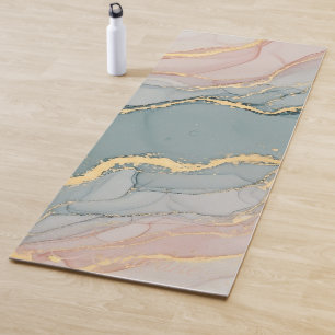 Modern Blush Sage Marble Gold Glitter Veins Yoga Mat