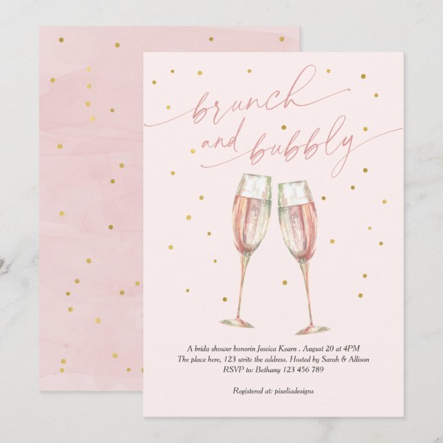 modern blush simple pop the bubbly, chic champagne invitation (Front/Back)