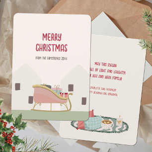 Modern Blush Sleigh Illustration Christmas Holiday Card