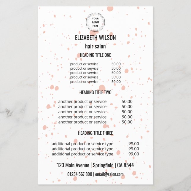  Modern Blush Splatter Hair Salon Service Flyer (Front)
