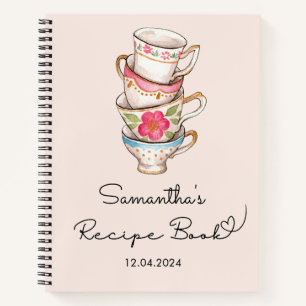 Modern Blush Tea Party Bridal Recipe  Notebook