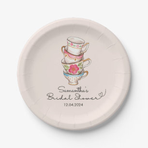 Modern Blush Tea Party Bridal Shower Paper Plate