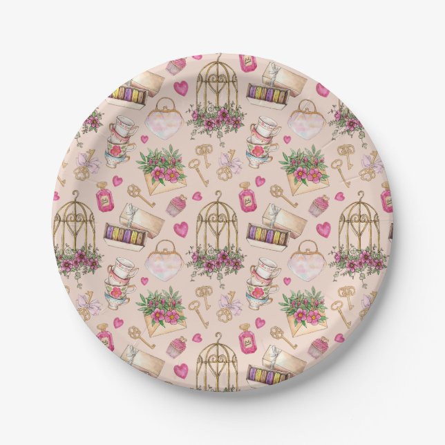 Modern Blush Tea Party Paper Plate (Front)