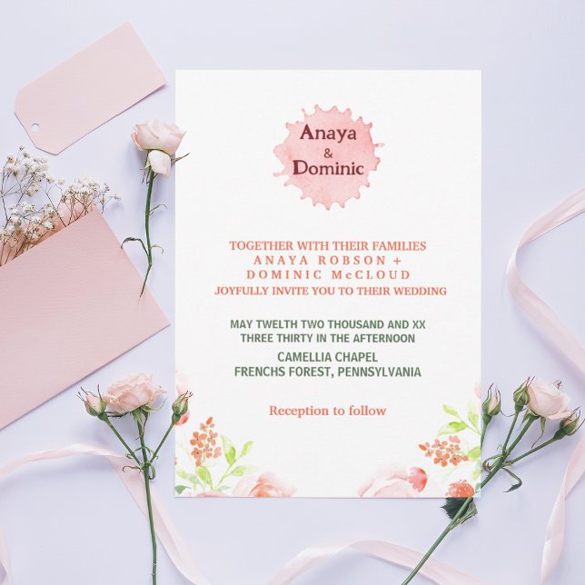 Modern blush  watercolor floral Wedding Invitation (Creator Uploaded)