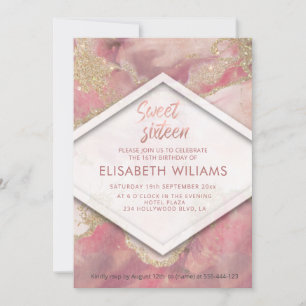 Modern blush watercolor wash glittery  invitation