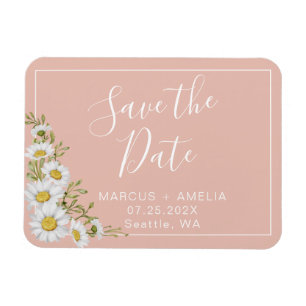 Modern  Blush & White Daisies   Save The Date  Magnet