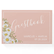 Modern  Blush & White Daisies Wedding Guestbook 