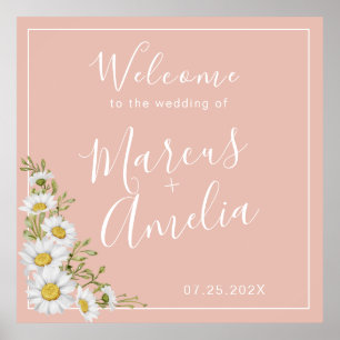 Modern Blush & White Daisies Wedding Welcome  Poster