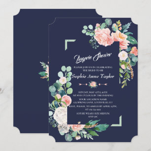 Modern Blush White Floral Frame Lingerie Shower Invitation