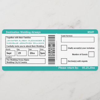 Modern Boarding Pass Destination Wedding Invites