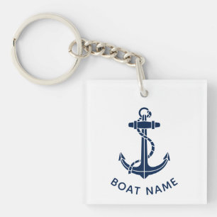 Modern Boat Anchor and Name Beach Trip Custom Keychain