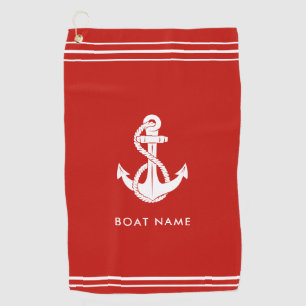 Modern Boat Anchor and Name Custom Golf Towel