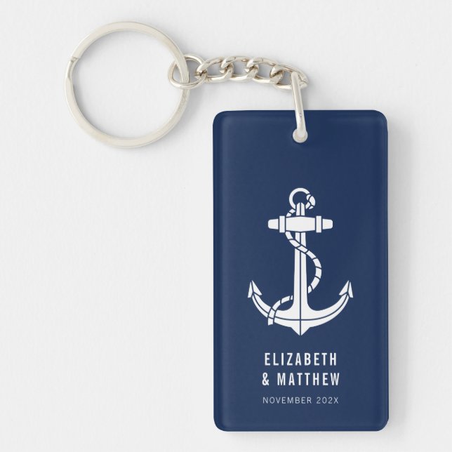 Modern Boat Anchor Beach Wedding Custom Keychain (Front)