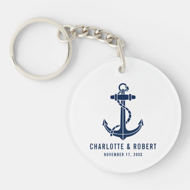 Modern Boat Anchor Beach Wedding Favour Keychain (Front)