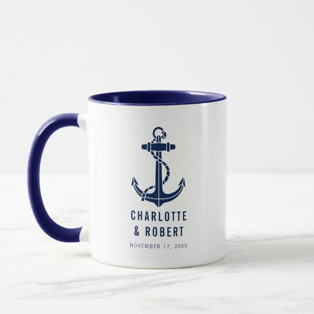Modern Boat Anchor Beach Wedding Favour Mug (Left)
