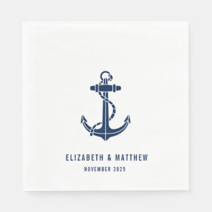 Modern Boat Anchor Beach Wedding Party Paper Napkin