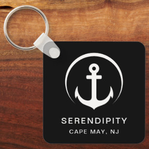 Modern Boat Anchor Black Keychain