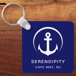 Modern Boat Anchor Navy Blue Keychain