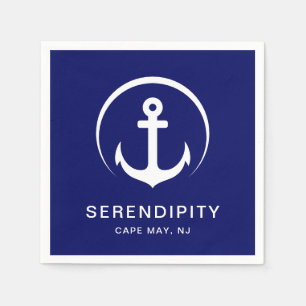 Modern Boat Anchor Navy Personalized Napkins