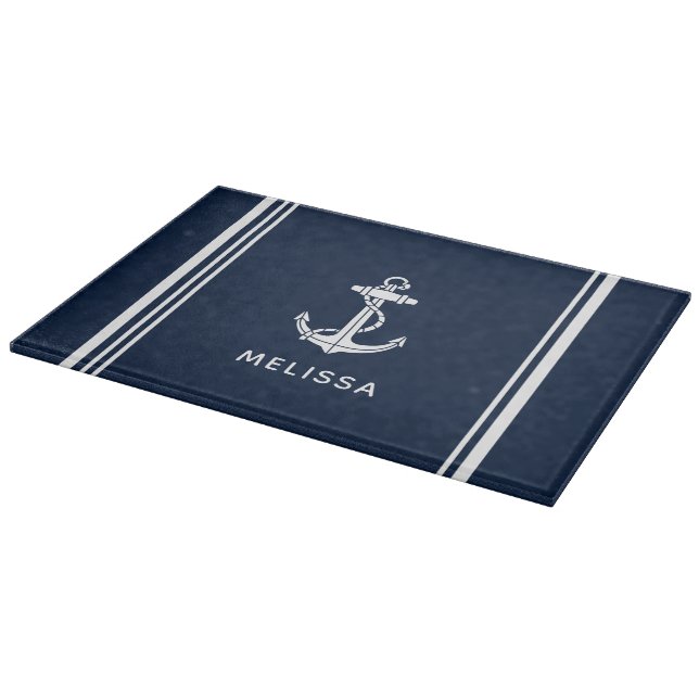 Modern Boat Anchor Personalized Cutting Board (Corner)