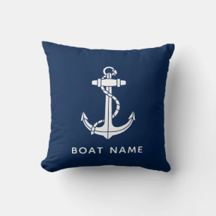 Modern Boat Name Anchor Custom Throw Pillow