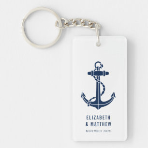 Modern Boat Navy Blue Anchor Beach Wedding Custom Keychain