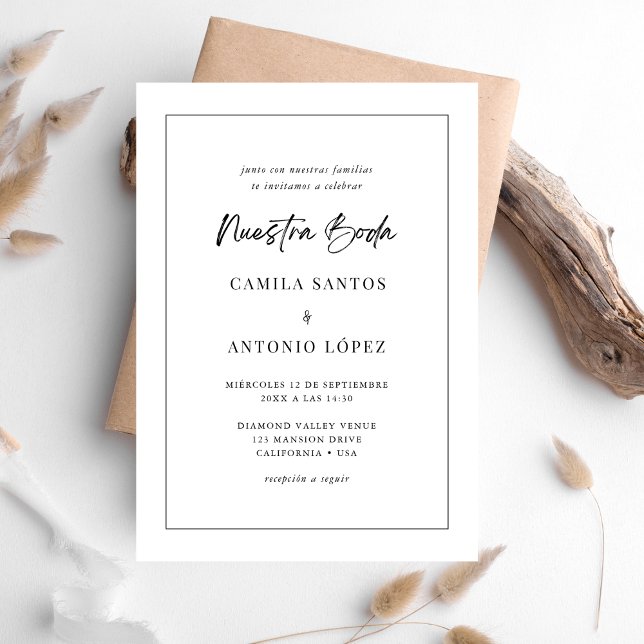 Modern Boda Minimalist Spanish Wedding  Invitation (Creator Uploaded)