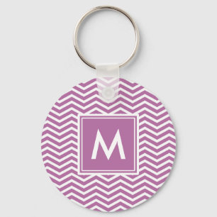Modern Bodacious Purple Chevrons With Monogram Keychain