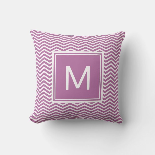 Modern Bodacious Purple Chevrons With Monogram Throw Pillow (Front)