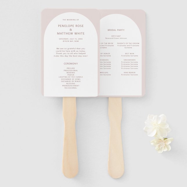 Modern Bohemian Arch Ceremony Program Hand Fan (Front and Back)