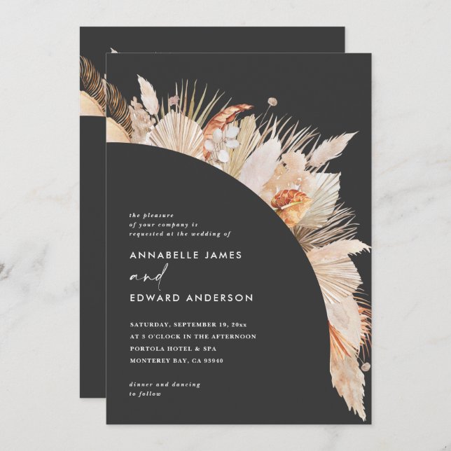 Modern bohemian black pampas grass wedding (Front/Back)