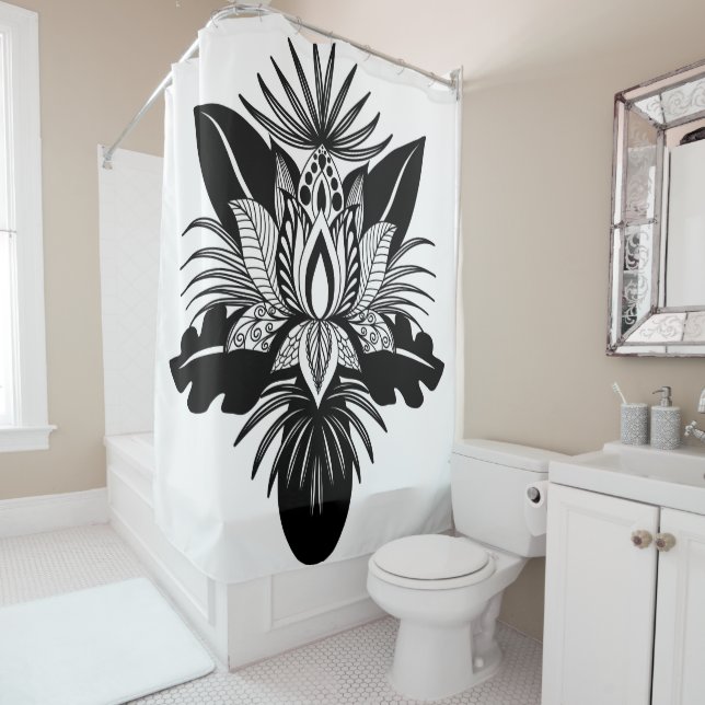 Modern Bohemian Black White Tropical Lotus Leaf (In Situ)