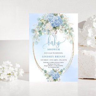 Modern Bohemian Blue Floral Baby Shower Invitation