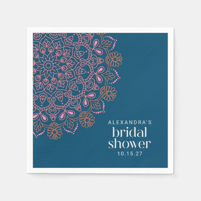 Modern Bohemian Blue Mandala Bridal Shower Custom  Napkin (Front)