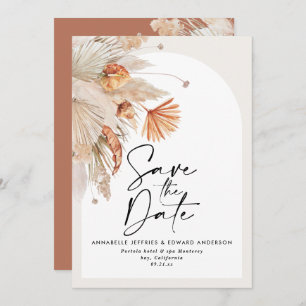 Modern bohemian botanical terracotta pampas grass save the date