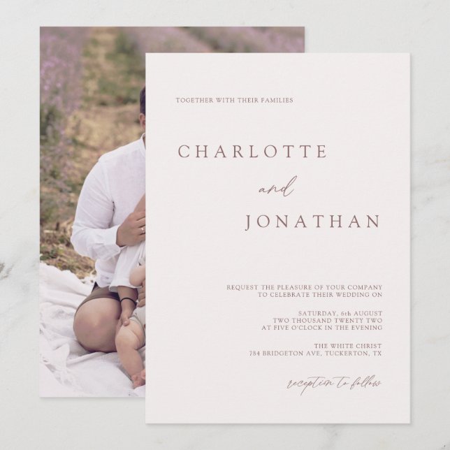 Modern Bohemian Cream & Mauve Photo Wedding Invitation (Front/Back)