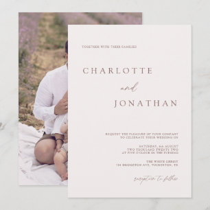 Modern Bohemian Cream & Mauve Photo Wedding Invitation