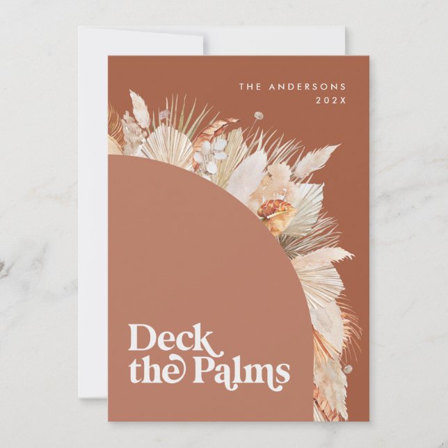 Modern, bohemian dried botanical palm Christmas Holiday Card (Front)